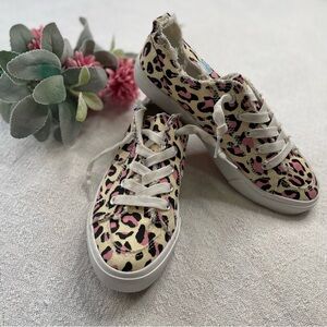 Womens Pink Leopard Canvas Lace-Up Sneakers ~ Size 9 ~ Rag style